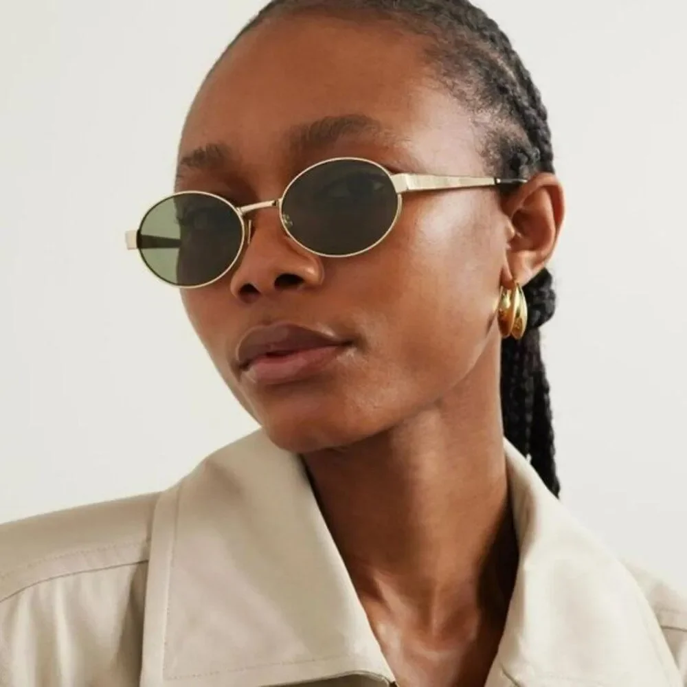 NEW Saint Laurent SL692 003 Gold Green Oval Women Sunglasses - Picture 5 of 15